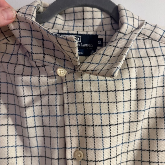 Vintage Polo Ralph Lauren Cream and Black/Blue wool Checkered shacket- XL - Picture 14 of 16
